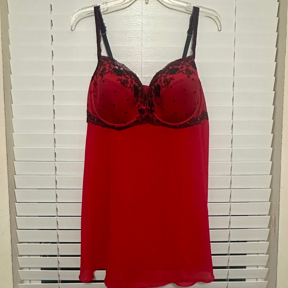 Cacique Red Lace Underwire Babydoll Chemise Lingerie 26/28 Plus Size Nightgown
